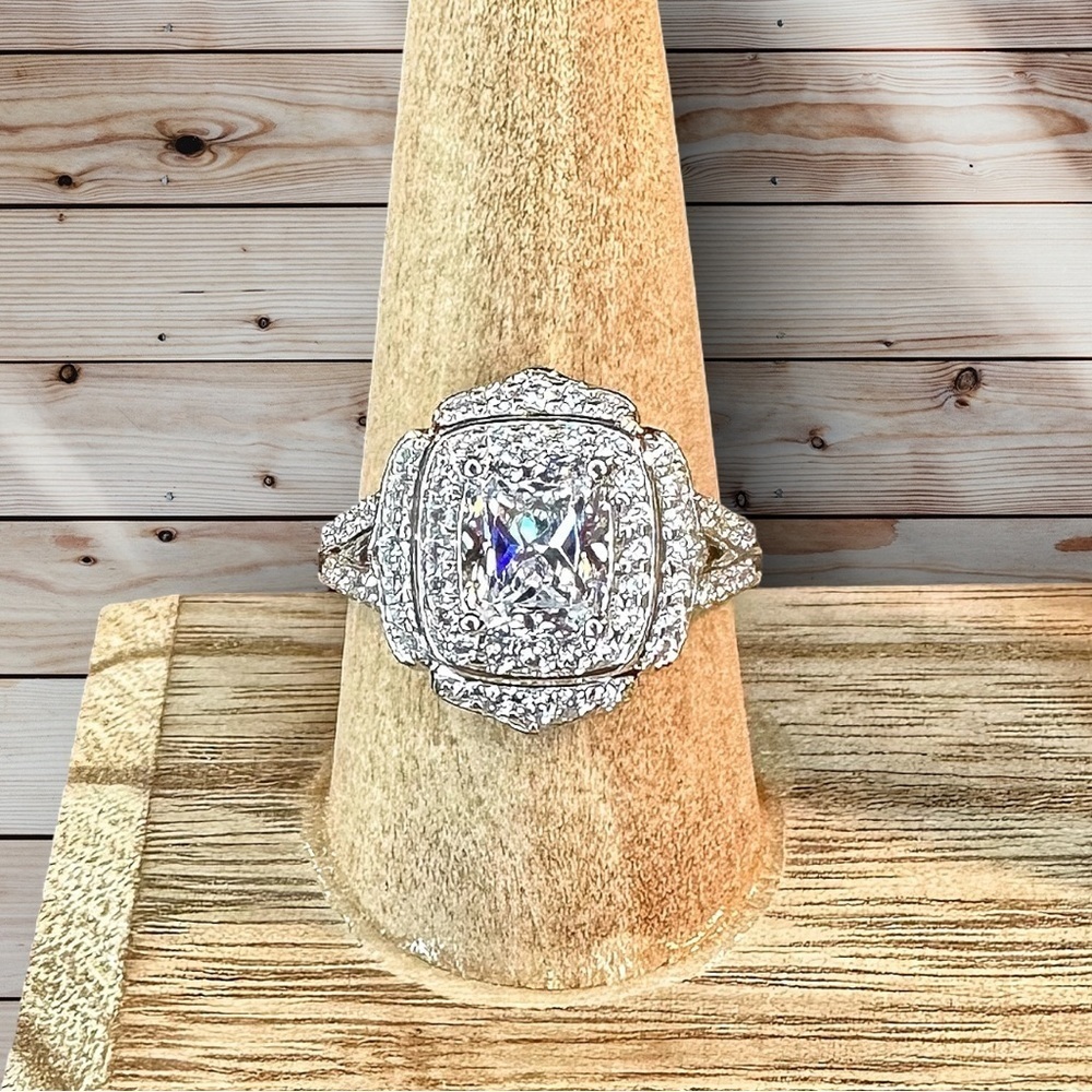 NEW Antique / Vintage / Estate Style White CZ Rhodium-Plated 925 Sterling Ring - Picture 4 of 16